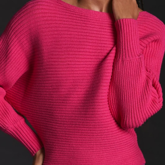 By Anthropologie Ribbed Pullover Pink Wide Neck Sweater Small - Picture 2 of 14